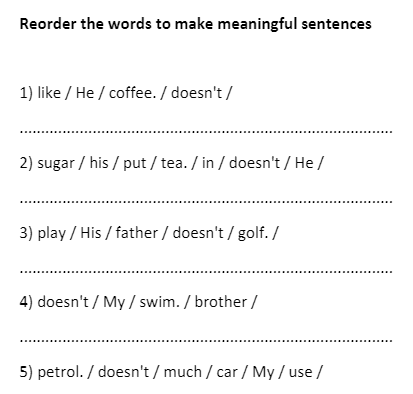 Simple Present Tense Negative Reorder Exercise No Englishpedia Net Simple Present Tense Negative Reorder Exercise No Englishpedia Net